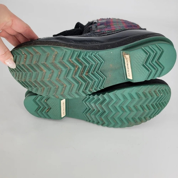 Sorel Tivoli black bumper red greed plaid rubber waterproof booties 10 - Picture 7 of 12